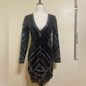 Express size small black sequin party dress, deep v neck, stretchy